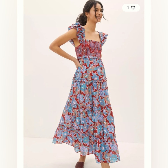 Anthropologie Love The Label Bouquet Smocked Maxi Dress M - Picture 1 of 6